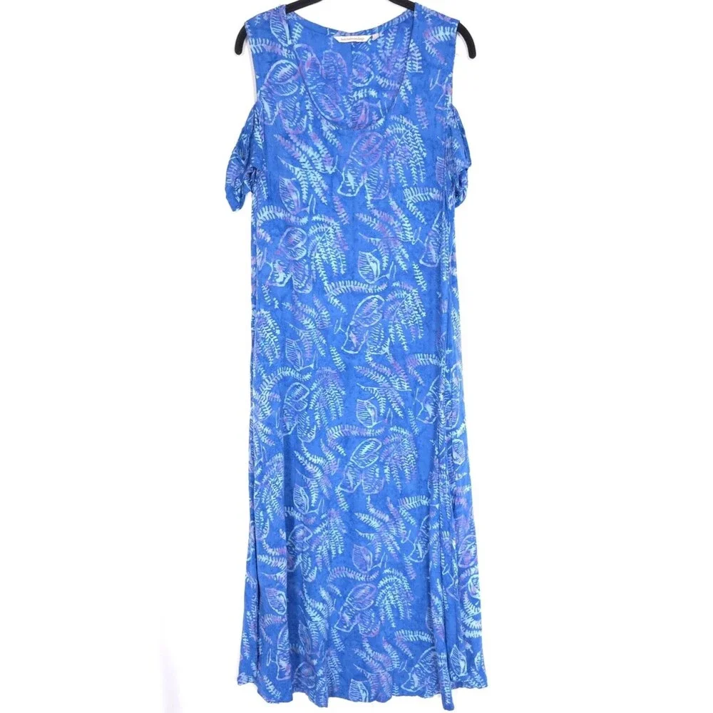 SOFT SURROUNDINGS Blue Floral Cold Shoulder Maxi Dress‎ Size M #2CL19